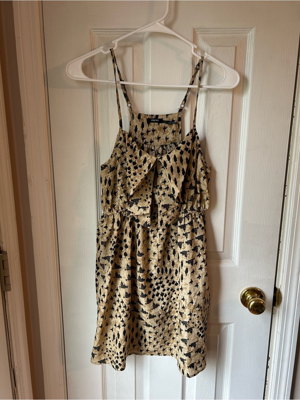 Poetry Beige and Black Printed Ruffle Mini Dress
